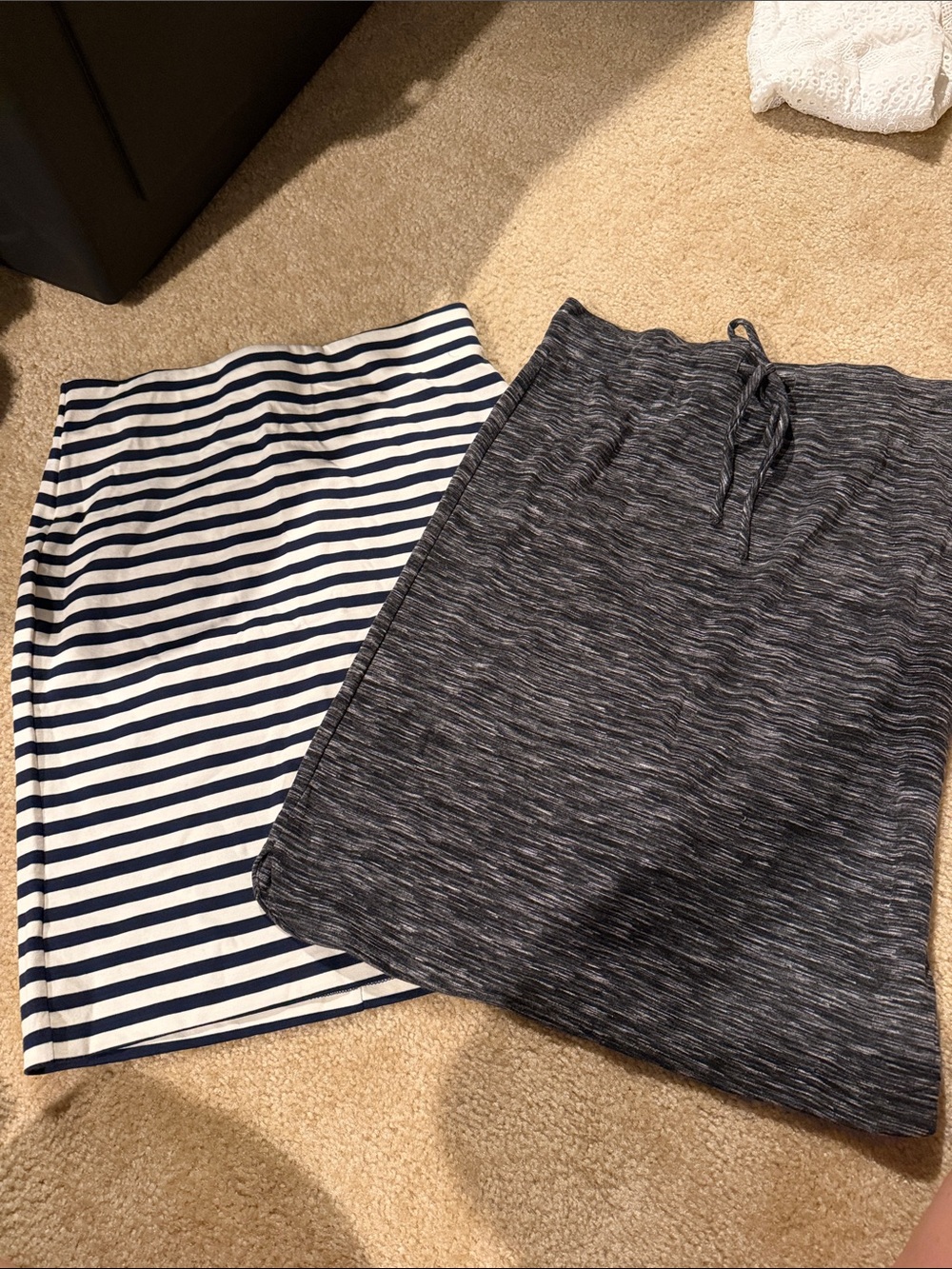 Women’s Navy Stripe Pencil Skirt & Charcoal Knit Drawstring Skirt Duo